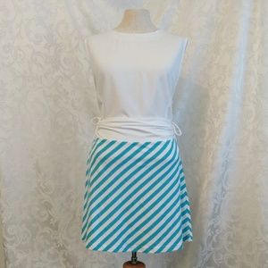 Turquoise and White Striped Swim Cover-up Skirt